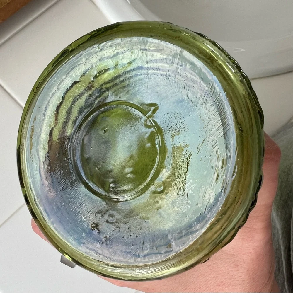 Vintage Anchor Hocking NAPCO Avocado Olive Green Crinkle Glass Flower Vase